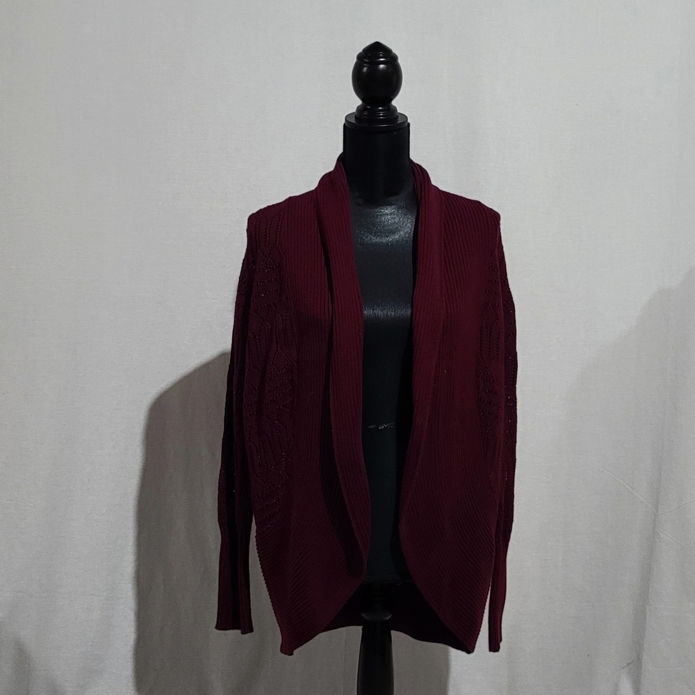 Alia cardigan cocoon sweater plum purple long sleeve loose knit size large open